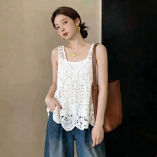 批发大码胖mm女装2026夏新款时尚百搭民族风复古缕空钩花针织吊带上衣