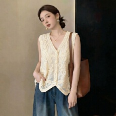 批发大码女装夏季微胖mm夏季镂空背心马甲气质设计感无袖外搭开衫上衣