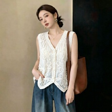 批发大码女装夏季微胖mm夏季镂空背心马甲气质设计感无袖外搭开衫上衣