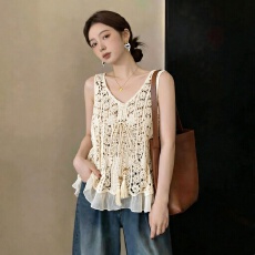 批发大码女装2026夏新款时尚百搭民族风胖MM复古缕空钩花针织吊带上衣