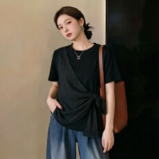 批发大码女装2026夏季新款假两件纱布拼接胖mm显瘦设计感短袖t恤上衣