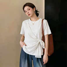 批发大码女装2026夏季新款假两件纱布拼接胖mm显瘦设计感短袖t恤上衣