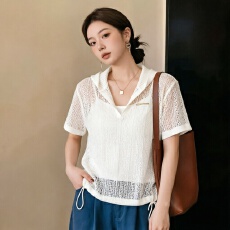 批发大码女装2026年<b class='q'>夏</b>季新款镂空防晒连帽设计感吊带背心两件套上衣