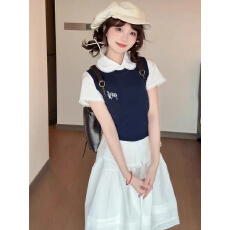 批发韩系气质休闲<b class='q'>运动服</b>套装女夏季2025新款<b class='q'>衬衫</b>短袖背心半身裙三件套