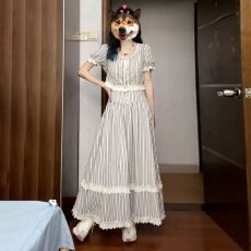批发夏季女装时尚套装独特别致<b class='q'>条纹</b>上衣a字<b class='q'>半身裙</b>子慵懒风一整套穿搭