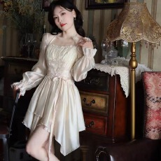 批发甜美短裙珠光长袖高腰显瘦<b class='q'>连衣裙</b>女秋季新款