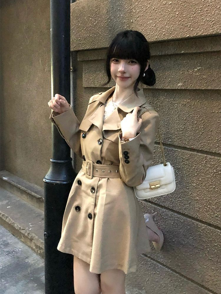 MY14978# 卡其色风衣外套新款高级感小个子风衣短款英伦收腰外套女裝貨源服裝批發