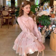 批发千层梦境 <b class='q'>可爱</b>甜软粉色娃娃领公主蓬蓬<b class='q'>连衣裙</b>