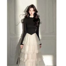 批发韩版超仙拼接超好看<b class='q'>连衣裙</b>女2025春季新款修身减龄高贵气质长裙子