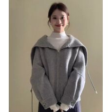 批发法式灰色大翻领毛呢外套女休闲披肩外搭高级感<b class='q'>宽松</b>廓形海军领上衣