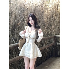 批发法式初恋短裙收腰显瘦辣妹纯欲设计感绣花<b class='q'>连衣裙</b>女秋季长袖裙子女