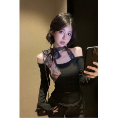 批发纯欲辣妹<b class='q'>一字肩</b>飘带挂脖上衣女秋冬长袖t恤黑色打底衫内搭可外穿