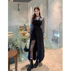 批发大码赫本风拼色连衣<b class='q'>裙</b>女春秋胖mm显瘦蕾丝拼接不规则气质独特<b class='q'>裙</b>子