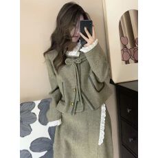 批发新款原创设计师女装法式复古上衣+半身裙两件套