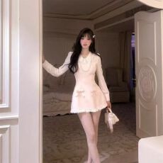 批发新款甜美收腰A字裙女洋气小个子减龄小香风假两件<b class='q'>连衣裙</b>