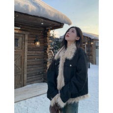 批发复古宽松<b class='q'>牛仔</b>外套女秋冬季加厚2025新款高级感拼接毛毛棉服爆款