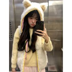 批发可爱熊耳朵连帽羊羔毛夹棉<b class='q'>马甲</b>女秋冬新款坎肩背心毛绒<b class='q'>马夹</b>外套