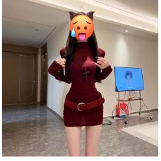 批发红色半高领长袖连衣裙女秋冬内搭打底裙弹力修身收腰裙子<b class='q'>包臀</b>短裙