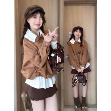 批发实价甜妹复古花苞短外套女春秋季设计感小众<b class='q'>蕾丝</b>拼接翻领开衫夹克