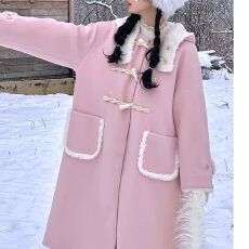 批发加绒霍里德地图高级感超好看外套秋冬奶黄色牛角扣中长款呢子大衣