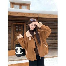 批发美拉德加绒加厚翻领长袖外套女2025冬季新款仿羊羔毛拼接宽松上衣