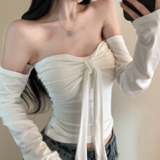 批发纯欲辣妹一字肩锁骨抹胸短款打底衫女<b class='q'>秋</b>冬季内搭早<b class='q'>秋</b>长袖t恤上衣