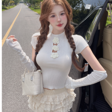 批发圣诞红新年红立体<b class='q'>花朵</b>套袖毛衣春秋甜辣针织上衣半高领打底衫女