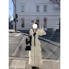 批发波尔卡序曲 法式收腰<b class='q'>波点</b>蛋糕长款<b class='q'>连衣裙</b>秋季气质女神范超仙长裙