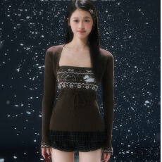 批发包芯纱洗水 费尔岛毛衫2025秋冬纯欲吊带叠穿<b class='q'>长袖</b>针织开衫<b class='q'>两件套</b>