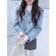 批发小香风外套女双面羊毛大衣女短款小个子简约通勤圆领<b class='q'>宽松</b>呢子外套