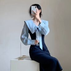 批发女装胖mm法式假两件蝴蝶结收腰连衣裙2025秋季气质显瘦<b class='q'>长裙</b>子