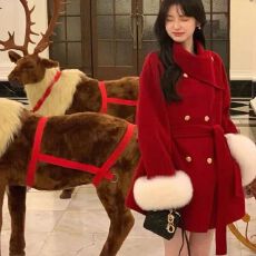 批发秋冬新款大衣羊毛短款<b class='q'>女</b>气质显瘦收腰<b class='q'>外套</b>百搭休闲设计师加棉加厚