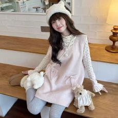 批发奶fufu<b class='q'>可爱</b>甜妹套装女秋冬小个子波点打底衫粉色背心<b class='q'>连衣裙</b>两件套