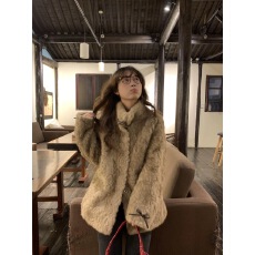 批发小熊心事立领染尖花狐貂皮毛一体女冬季慵懒风休闲环保皮草外套