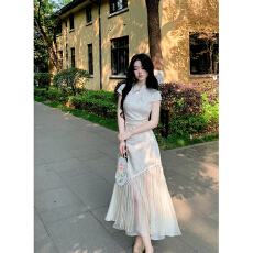 批发民国风复古新中式连衣裙女旗袍改良纯色拼接流苏装饰气质高端长裙