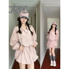 批发粉色短款上衣花苞裙套装女<b class='q'>夏</b>季甜美穿搭一整套防晒衣半身裙两件套