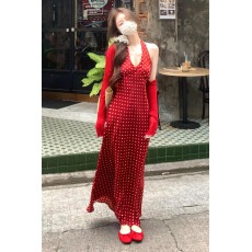 批发红色挂脖吊带<b class='q'>波点</b><b class='q'>连衣裙</b>子女2026新款夏季法式气质巨好看开叉长裙