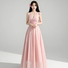 批发2026夏季新款纯欲温柔风度假V领挂脖别致超仙A字显瘦大摆连衣裙