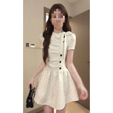 批发原版面料韩系设计感温柔波点连衣裙女2026夏季新款学院公主裙