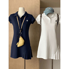 批发夏季时尚<b class='q'>运动</b>风POLO领<b class='q'>连衣裙</b>女韩系简约修身显瘦百搭刺绣百褶裙