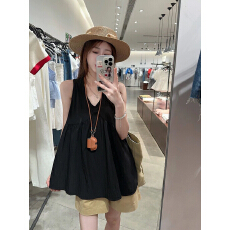 批发大码胖m气质无袖黑色背心<b class='q'>衬衫</b>女夏季高级感韩版宽松遮肉小衫上衣