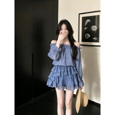 批发韩系轻奢风设计感一字肩<b class='q'>碎花</b><b class='q'>衬衫</b>上衣女高腰显瘦A字半身裙两件套