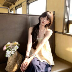 批发韩系小个子温柔晕染镂空<b class='q'>吊带</b>背心<b class='q'>女</b>夏季外穿时尚减龄A字无袖上衣