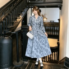 批发连衣裙宽松修身大裙摆波西米亚<b class='q'>大码</b>显瘦开叉新品新款辣妹跨境长袖