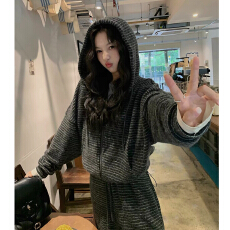 批发撞色休闲<b class='q'>运动服</b>套装女秋季学生<b class='q'>宽松</b>显瘦条纹连帽卫衣阔腿裤两件套