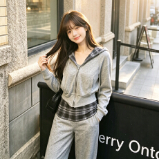 批发盐系运动服套<b class='q'>装</b>女秋季学生<b class='q'>韩版</b>宽松显瘦连帽卫衣阔腿<b class='q'>裤</b><b class='q'>休闲</b>两件套