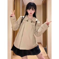 批发英伦风穿搭复古卡其色娃娃领宽松风衣<b class='q'>设计</b>感独特漂亮外套2026秋季