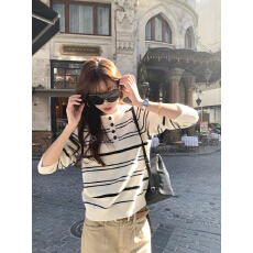 批发韩系亨利领条纹套头毛衣女早秋季宽松内搭打底<b class='q'>针织衫</b>上衣
