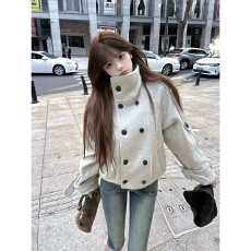 批发短款大衣女2026新款冬季加棉加厚小个子韩系立领呢子毛呢<b class='q'>外套</b>