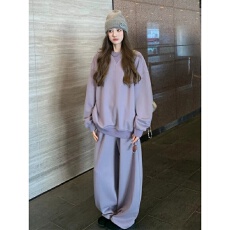 批发网红休闲运动服套装女<b class='q'>春</b>秋季松弛感紫色宽松卫衣时尚阔腿裤两件套